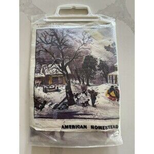 Vtg Currier & Ives Crewel Needlepoint Kit #2412 American Homestead Winter 16x20